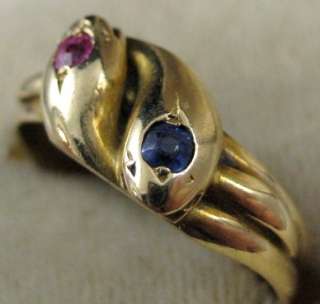 VICTORIAN RUBY & SAPPHIRE 18CT GOLD SNAKE RING  