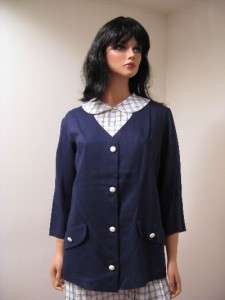   White Cotton Checkered Dress Jacket M Outfit Costume Deadstock  