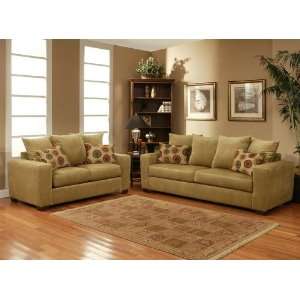  2pc Sofa Loveseat Set with Floral Accent Pillows in Sugar 