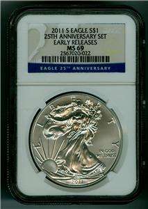 2011 S EAGLE SILVER DOLLAR 25th ANNIVERSARY SET EARLY RELEASES 