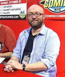 Abnett at the Midtown Comics booth at the New York Comic Con in 