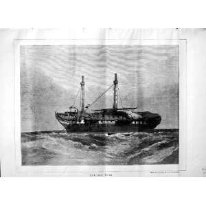  1871 OLD HULK WRECKED SHIP MASTS ROWBOTHAM OLD PRINT