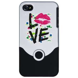  iPhone 4 or 4S Slider Case Silver LOVE Lips   Peace Symbol 