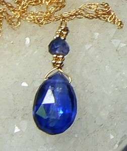 RARE FACETED KYANITE 14K GOLD PENDANT CHAIN NECKLACE AMAZING NATURAL 