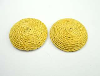 Muted Yellow Twine Wrapped Wood Cabochon 31mm 2pc/lot  