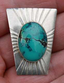 Handmade Old Pawn Navajo Sterling Silver & Turquoise Stone Pin SIGNED 
