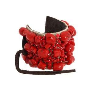 Lucky Brand Peace Corps Red Coral Cluster Stitched Bracelet