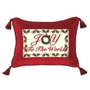   C265.9x12 inch Joy to the World Petit Point Pillow   100 Percent Wool