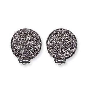    Sterling Silver Marcasite Button Clip  On Earrings Jewelry