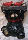 Cute Northwood BLACK BEAR with BIRD Feeder and Two RED CARDINALS Resin 