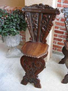 Antique French Renaissance Carved Hall Library Dining Sgabello Chair 