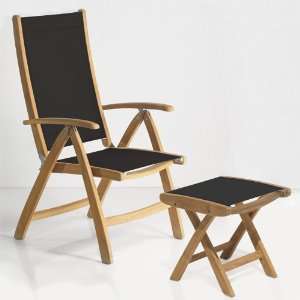  Rivera Teak Wood Sling Reclining Chair and Foot Rest 