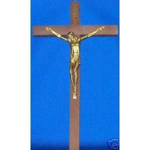  Dark Wood Crucifix with Gold Tone Figure of Jesus 13.5 