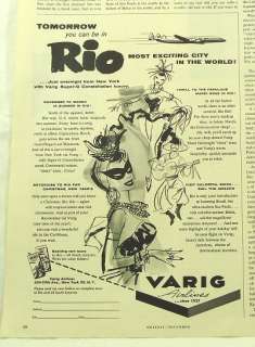 1956 Varig Airlines Mardi Gras in Rio Vintage Print Ad  