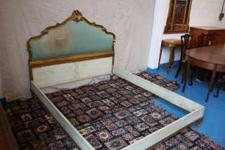 Decorative Paint and Gilt Upholstered Wide Antique Italian Bed, c1920 