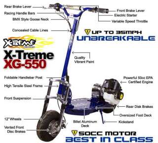 Foldable X Treme XG 550 50cc Gas Scooter Electric Start  
