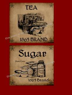 Farmhouse Primitive Style Sugar & Tea Labels #228  