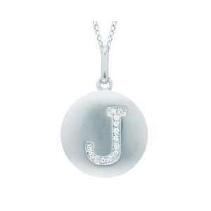  Sterling Silver Round Diamond Initial J Disc Pendant 