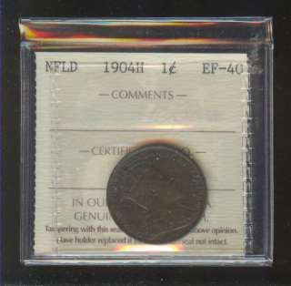 1904 Newfoundland Large cent ICCS EF40 CN27  