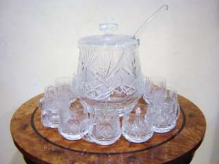 Great Antique crystal punch bowl, 12 cups # as/2603  