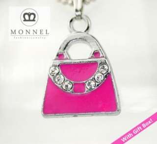 F305 Hot Pink Purse Charm Pendant Necklace(+Gift Box)  