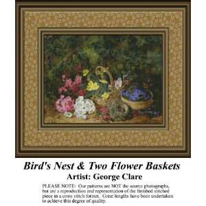 Birds Nest and Two Flower Basket Cross Stitch Pattern PDF 