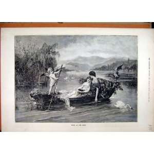  1888 Boat River Swan Cupid Romance Country Mountains