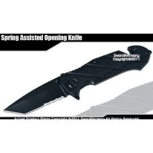  Blacked Out Assisted Opening Rescue Folder Knife Tanto 