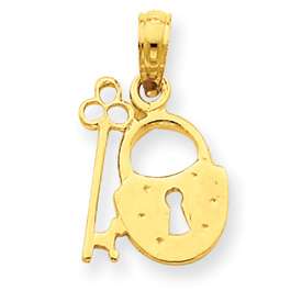 New 14K Pretty Yellow Gold Padlock and Key Pendant  