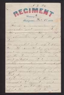 USA 1862 PATRIOTIC CIVIL WAR LETTER 83RD PENNSYLVANIA REGIMENT COMPANY 