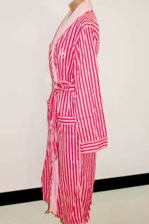   logo cotton terry lined pink stripe robe size s ultra soft wrap