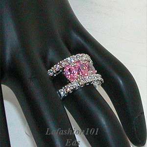 STUNNING 3.56ct Pink CZ Womens Wide Band Ring sz 7  