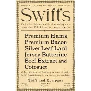  1899 Ad Swifts Premium Ham Bacon Beef Extract Cotosuet Silver Leaf 
