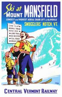 SKI AT MOUNT MANSFIELD Smugglers Notch Vermont 1950s Skiing Poster 