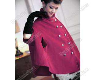 New Korean Cape Wool Womens Double breasted Poncho Jacket Coat 