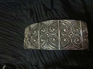 Wide Antique Filigree Panel Cuff Bracelet~ISREAL  