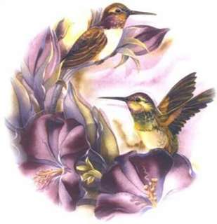 Purple Flower Hummingbird Bird 1 3/8 Watrslide Ceramic Decals 