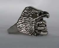 Biker Ring Eagle Head Heavy Silver Iron Alloy Size 11 1/2 New Free USA 
