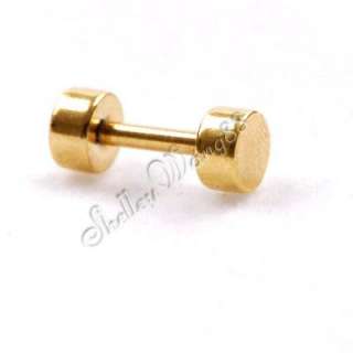 Mens Earring Ear Stud plug Golden Stainless Steel 3mm  