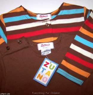 Boys ZUTANO boutique outfit 6 12 18 brown shirt NWT striped cardigan t 