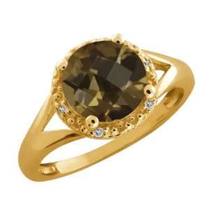   Round/checkerboard Brown Smoky Quartz and Topaz 10k Yellow Gold Ring