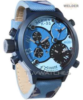 WELDER K29 8006 CAMO BLUE Mens 3 Times Chrono 53mm Watch NEW BEST 