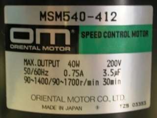 Oriental Motor MSM540 412 Speed Control Motor w/ 5GN3K  
