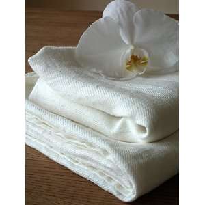  x4 White Huckaback Linen Bath Towels Lucas