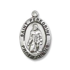 Sterling Silver St. Peregrine Pendant Stainless Silver Lite Curb Chain