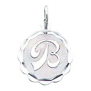  14K White Gold Engraveable Initial B Disc Charm Jewelry