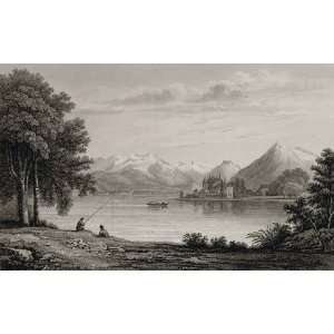  1820 Copper Engraving Chateau Scherylingen Lake Thun 