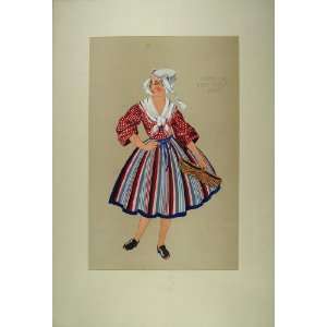  1929 Pochoir Woman Costume Les Sables dOlonne France 