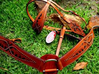 BRIDLE BREAST COLLAR WESTERN LEATHER HEADSTALL CARVED  