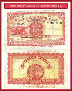 Scarce 1956 10/ Barclays Bank Southwest Africa. P 4a  